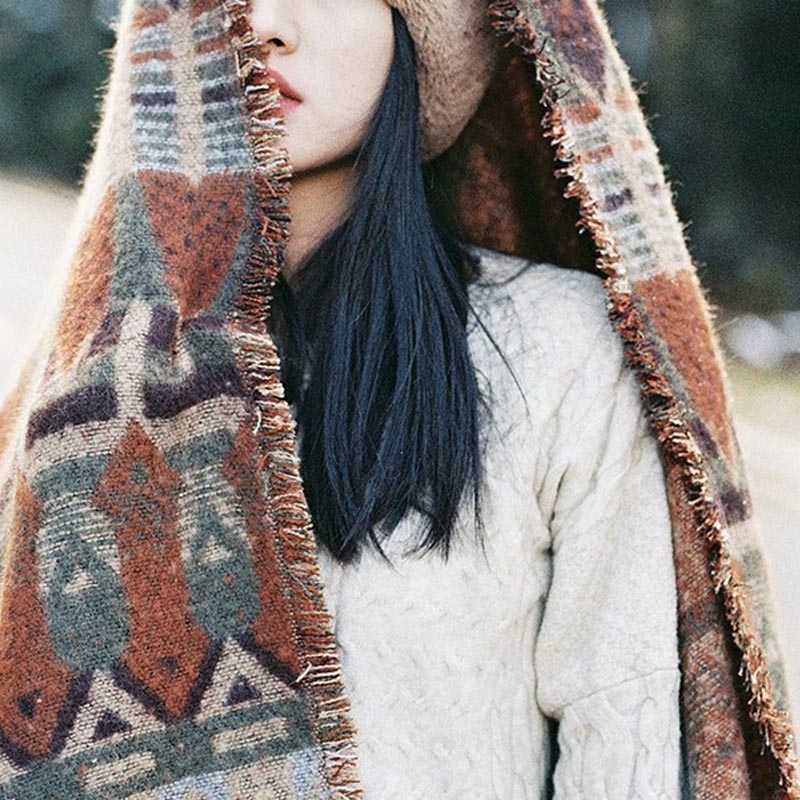 Nimara Ritual Tibetan Shawl Classic Geometry Pattern Winter Cozy Travel Scarf Wrap