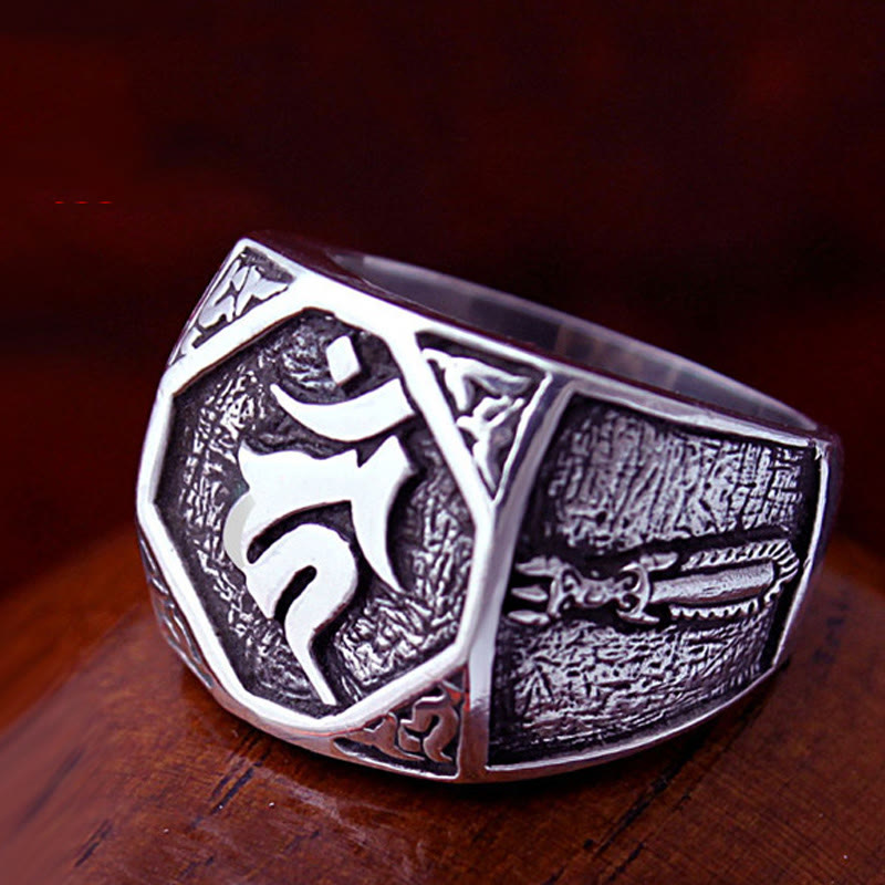 Nimara Ritual 925 Sterling Silver Sanskrit Design Carved Protection Adjustable Ring