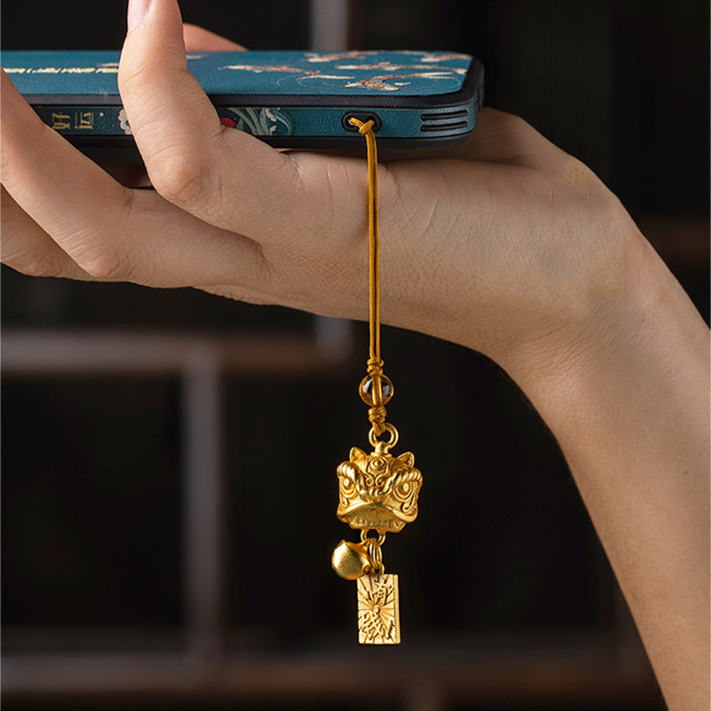 Nimara Ritual Dancing Lion Auspicious Ruyi Safe Peace Rich Copper Wealth Phone Hanging Decoration