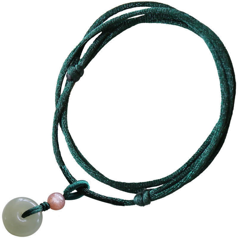 Nimara Ritual Natural Round Jade Peace Buckle Lotus Abundance String Necklace Pendant