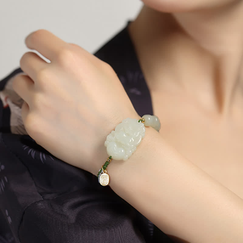Nimara Ritual 925 Sterling Silver Chinese Zodiac Hetian Jade Happiness Luck String Bracelet