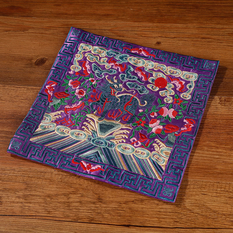 Nimara Ritual Crane Phoenix Dragon Kirin Embroidered Cup Mat Pad Tea Cup Coaster Square Kung Fu Tea Mat