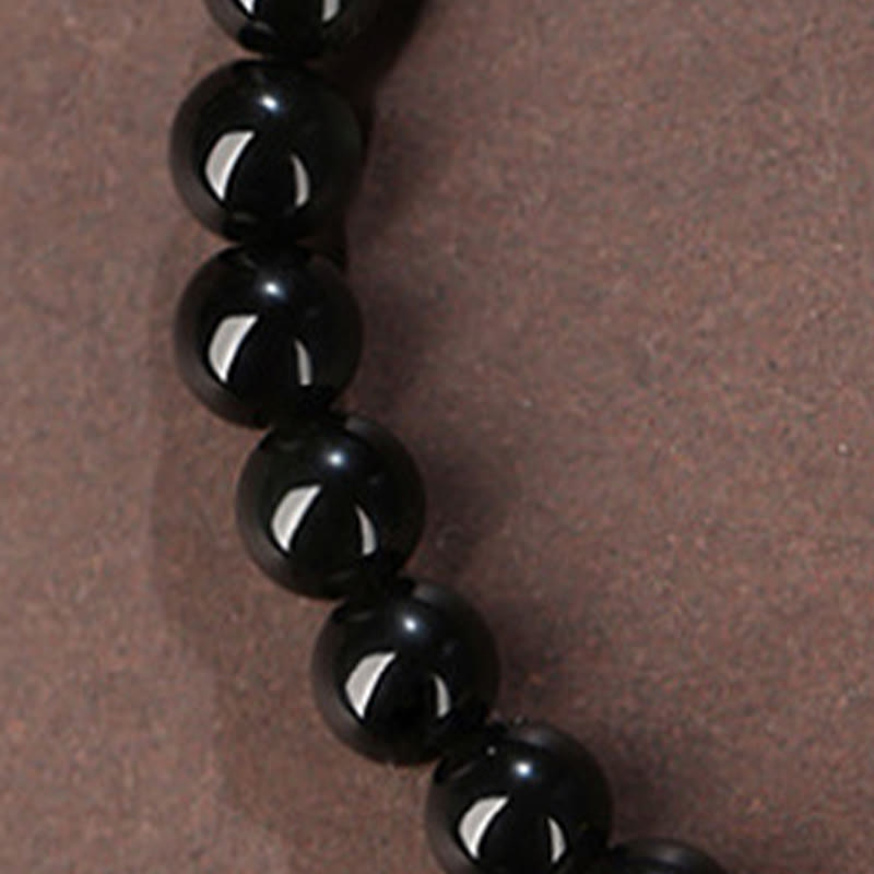 Nimara Ritual Natural Black Obsidian Hetian Jade Gourd Double Happiness Strength Bracelet