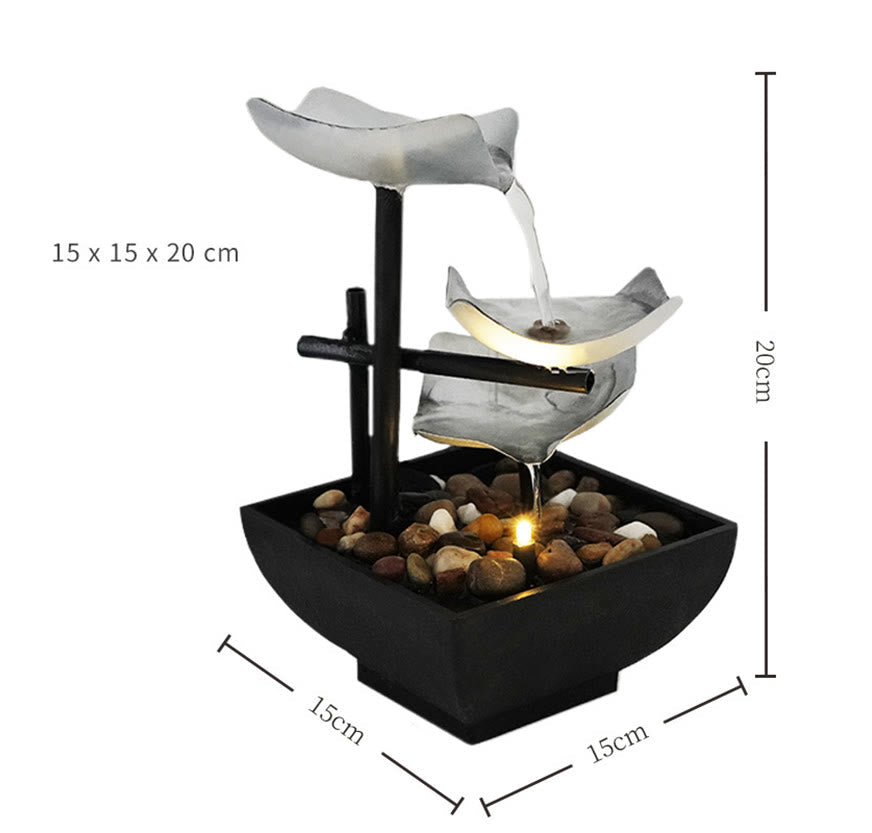 Nimara Ritual Three Layers Waterfall Fountain Tabletop Lotus Ornaments With River Rocks Desktop Decoration