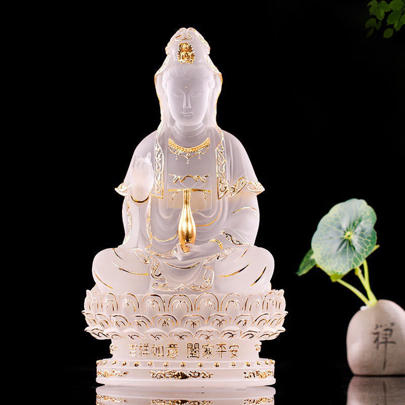 Nimara Ritual Kwan Yin Avalokitesvara Handmade Figurine Liuli Crystal Art Piece Wealth Statue Home Offering Decoration