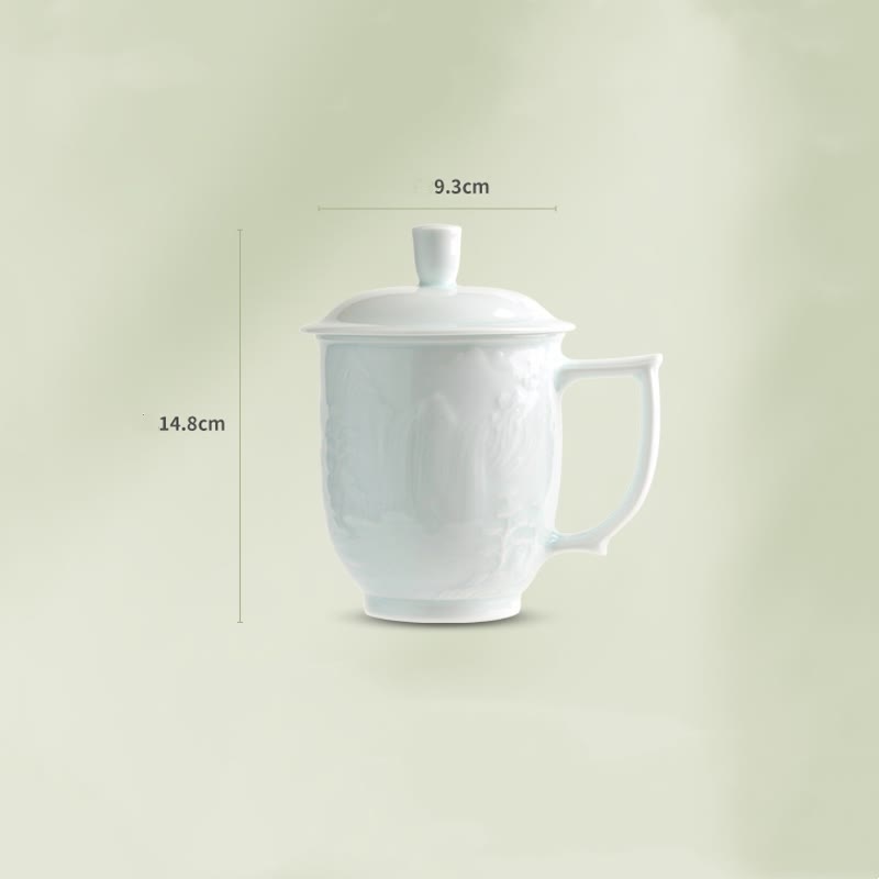 Nimara Ritual Jingdezhen White Porcelain Handmade Great Wall Landscape Engraved Ceramic Teacup Office Mug Tea Cups