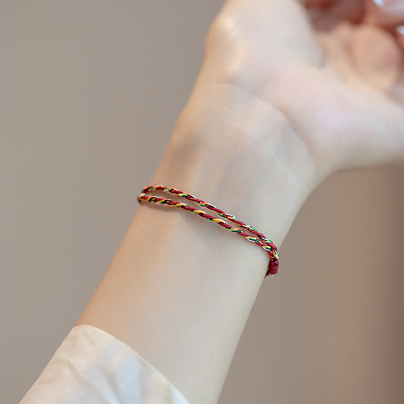 Nimara Ritual 925 Sterling Silver Luck Koi Fish Braided Colorful String Bracelet Anklet
