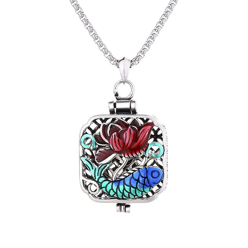 Nimara Ritual Koi Fish Lotus Copper Coins Luck Ghau Prayer Box Necklace Pendant