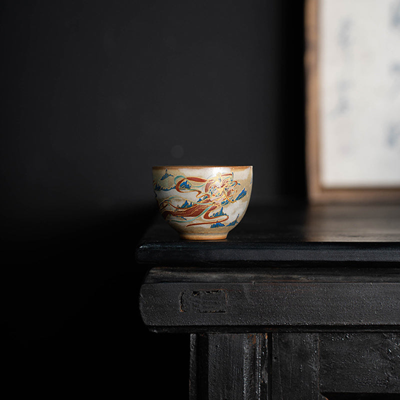 Nimara Ritual Dunhuang Flying Apsaras Ceramic Gaiwan Sancai Teacup Kung Fu Tea Cup With Lid