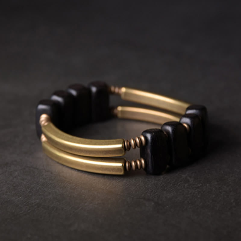 Nimara Ritual Tibetan Ebony Wood Brass Copper Balance Double Layer Bracelet