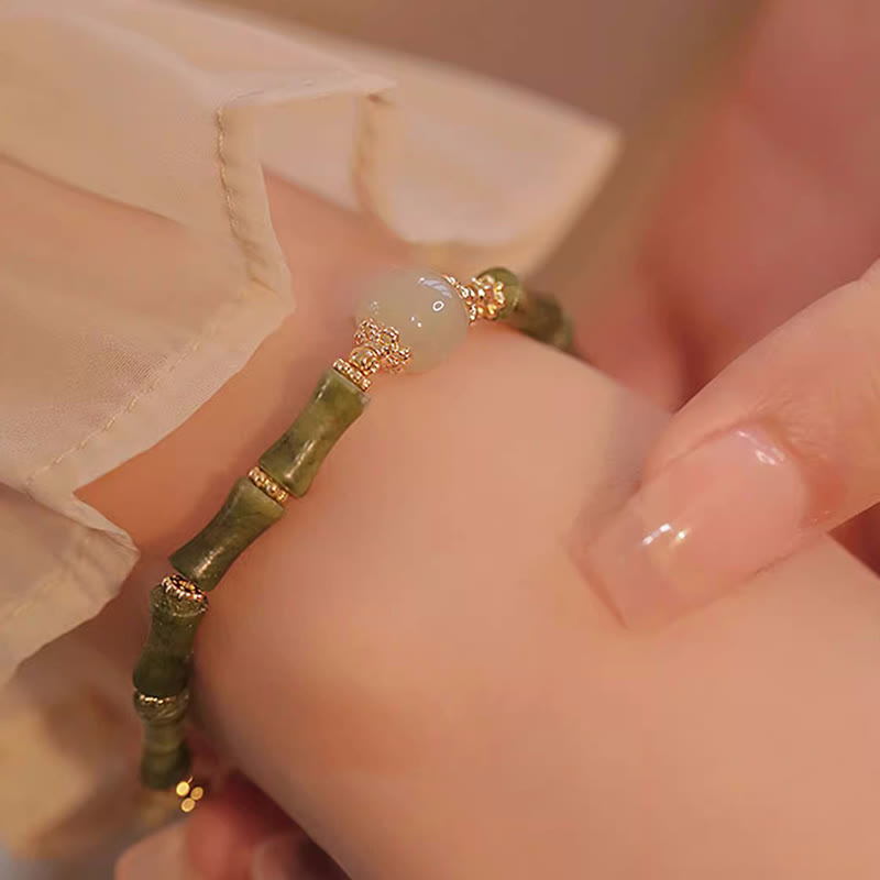 Nimara Ritual 14K Copper Plated Peridot Hetian Jade Bamboo Pattern Luck Bracelet