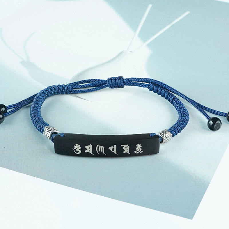 Nimara Ritual Buddhism Six True Words Wood Ebony Wood Silver Inlaid Protection Bracelet