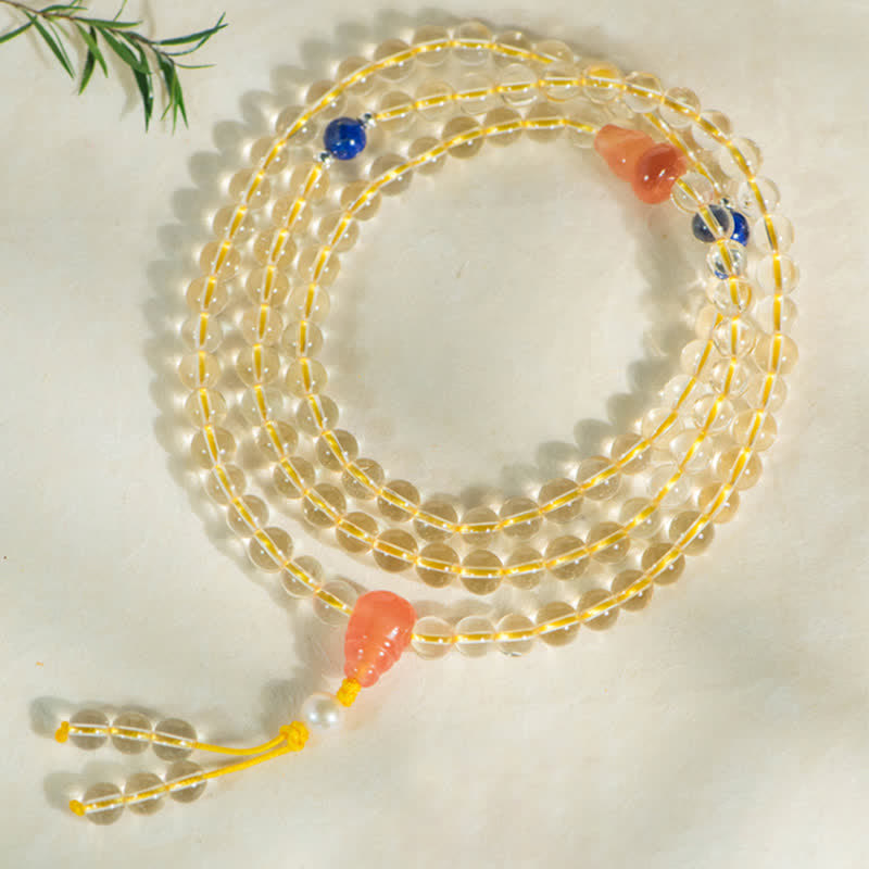 Nimara Ritual 108 Mala Beads 925 Sterling Silver Natural Citrine Red Agate White Jade Prosperity Charm Bracelet