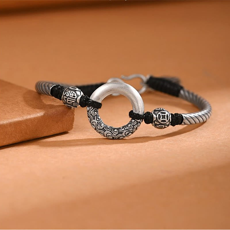Nimara Ritual 999 Sterling Silver Fu Character Peace Buckle Copper Coin Auspicious Clouds Fortune Bracelet