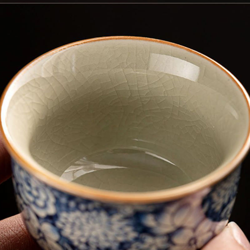 Nimara Ritual Vintage Lotus Peony Plum Blossom Chrysanthemum Ceramic Teacup Tea Cups