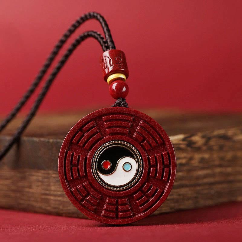 Nimara Ritual Natural Cinnabar Bagua Rotatable Yin Yang Keep Away Evil Spirits Necklace Pendant