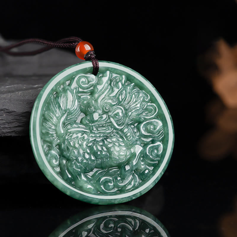 Nimara Ritual Natural Jade Kirin Abundance String Necklace Pendant