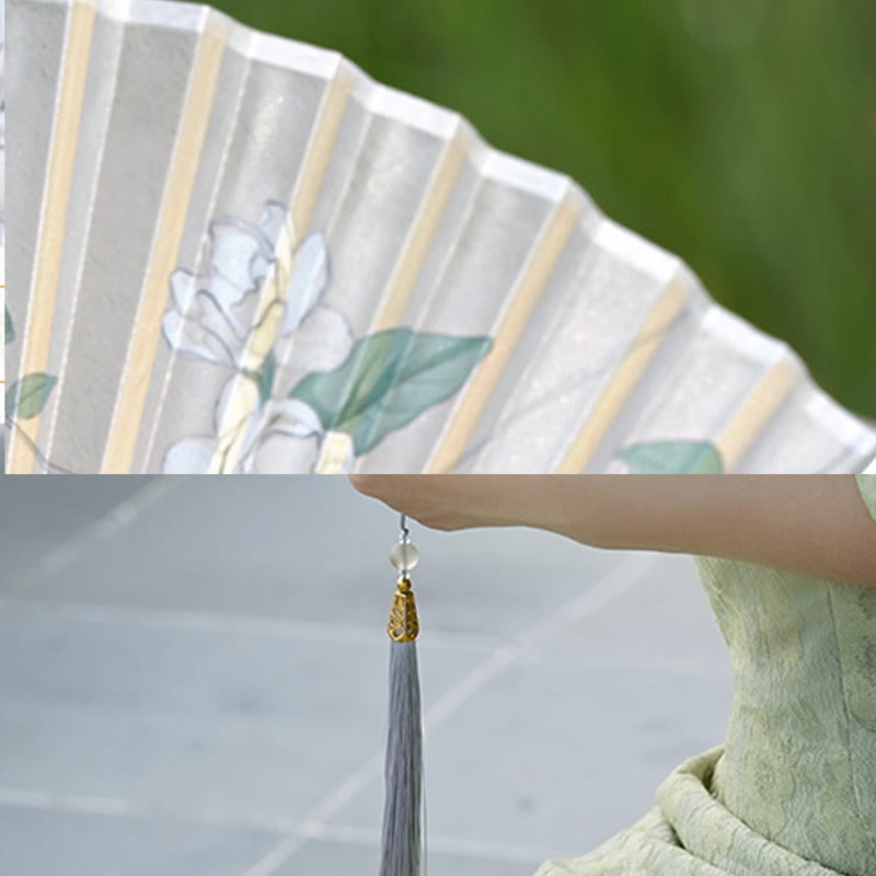 Nimara Ritual Jasmine Flowers Handheld Bamboo Folding Fan