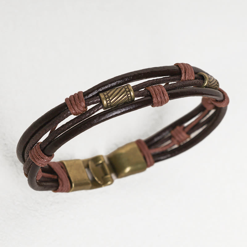Nimara Ritual Vintage Leather Wrist Band Brown Rope Layered Bracelet Bangle