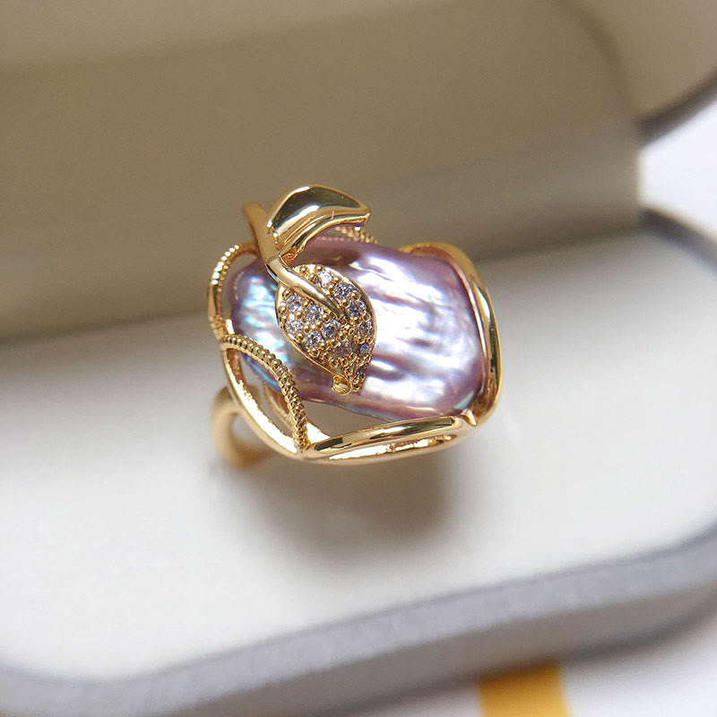 Nimara Ritual Pearl Copper Plated Gold Flower Happiness Wealth Ring