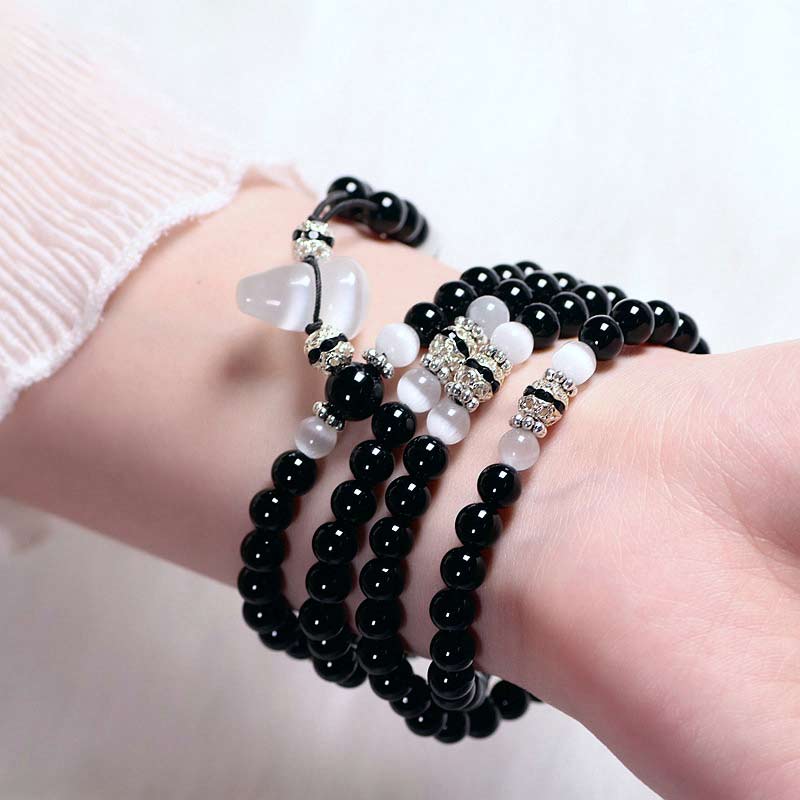 Nimara Ritual Black Onyx White Crystal Bead Meditation Bracelet