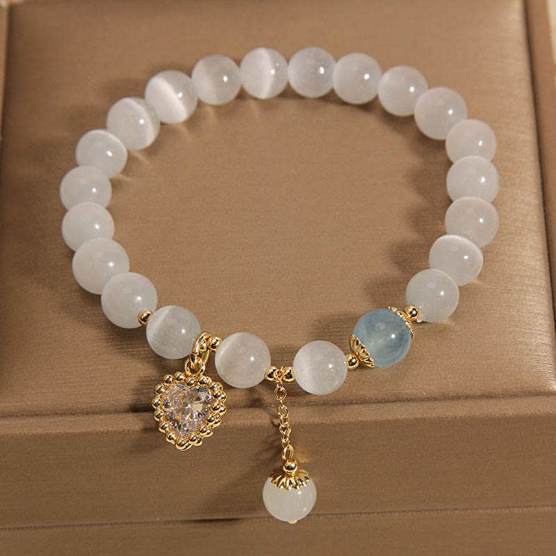 Nimara Ritual Cat's Eye Crystal Heart Zircon Charm Peace Love Bracelet