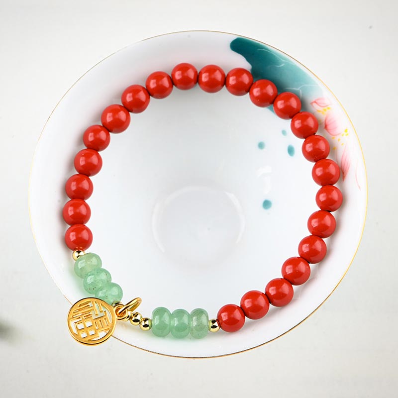 Nimara Ritual Tibetan Cinnabar Green Aventurine Luck Bracelet Necklace