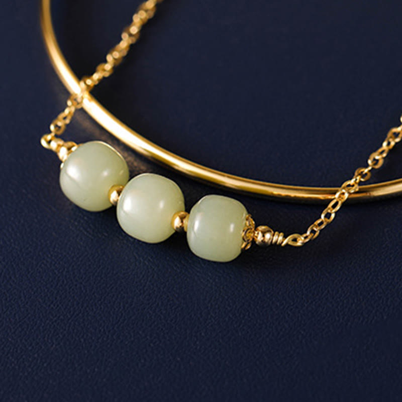 Nimara Ritual Copper Plated Gold Hetian Jade Bead Luck Double Layer Bracelet Bangle