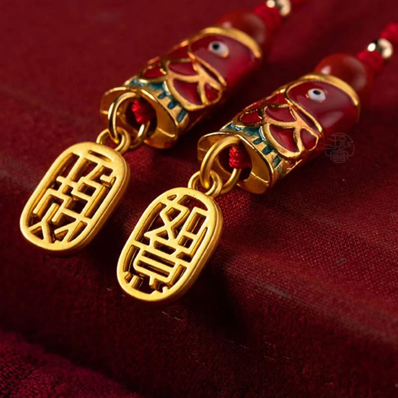 Nimara Ritual Koi Fish Cinnabar Attracting Wealth Wish Ruyi Charm Luck Phone Hanging Decoration