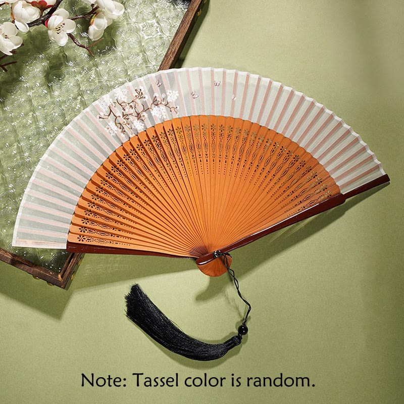 Nimara Ritual Ancient Flowers Branches Handheld Bamboo Folding Fan 21cm