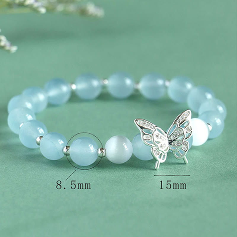 Nimara Ritual Blue Chalcedony Pink Crystal Purple Chalcedony Butterfly Energy Bracelet