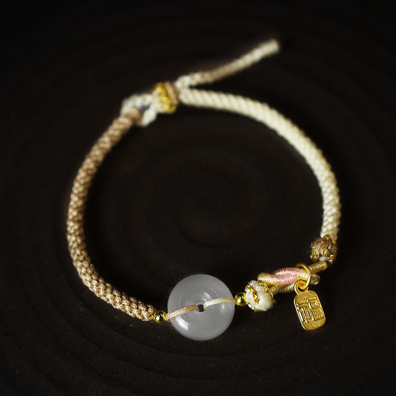 Nimara Ritual Handmade White Agate Peace Buckle Luck Happiness Protection Weave String Bracelet