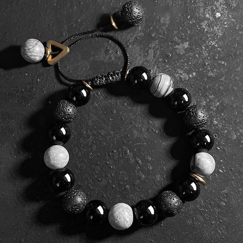 Nimara Ritual Black Obsidian Lava Rock Stone Yin Yang Strength Bracelet