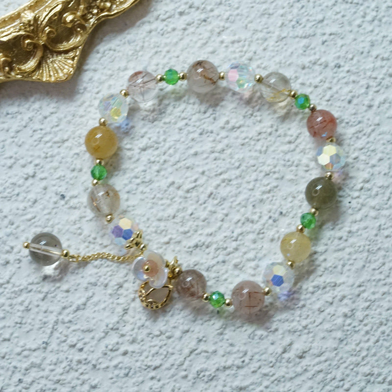 Nimara Ritual Strawberry Quartz Rutilated Quartz Fluorite Flower Healing Bracelet
