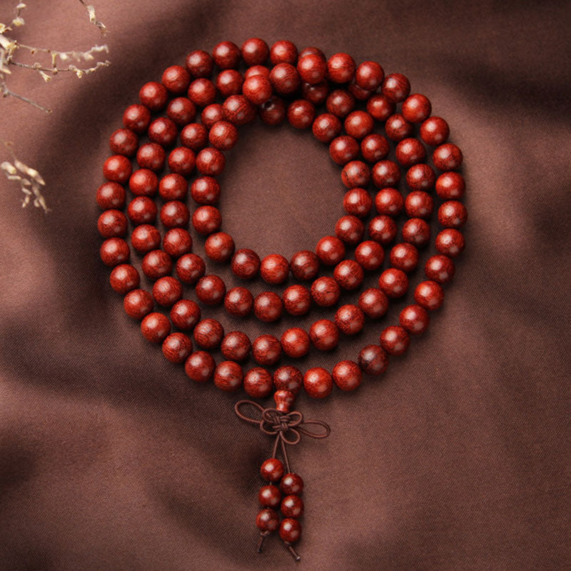 Nimara Ritual Tibetan Small Leaf Red Sandalwood 108 Beads Mala Meditation Bracelet