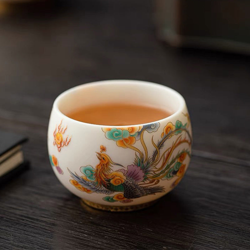 Nimara Ritual Dragon Phoenix Auspicious Clouds Ceramic Teacup Kung Fu Tea Cup