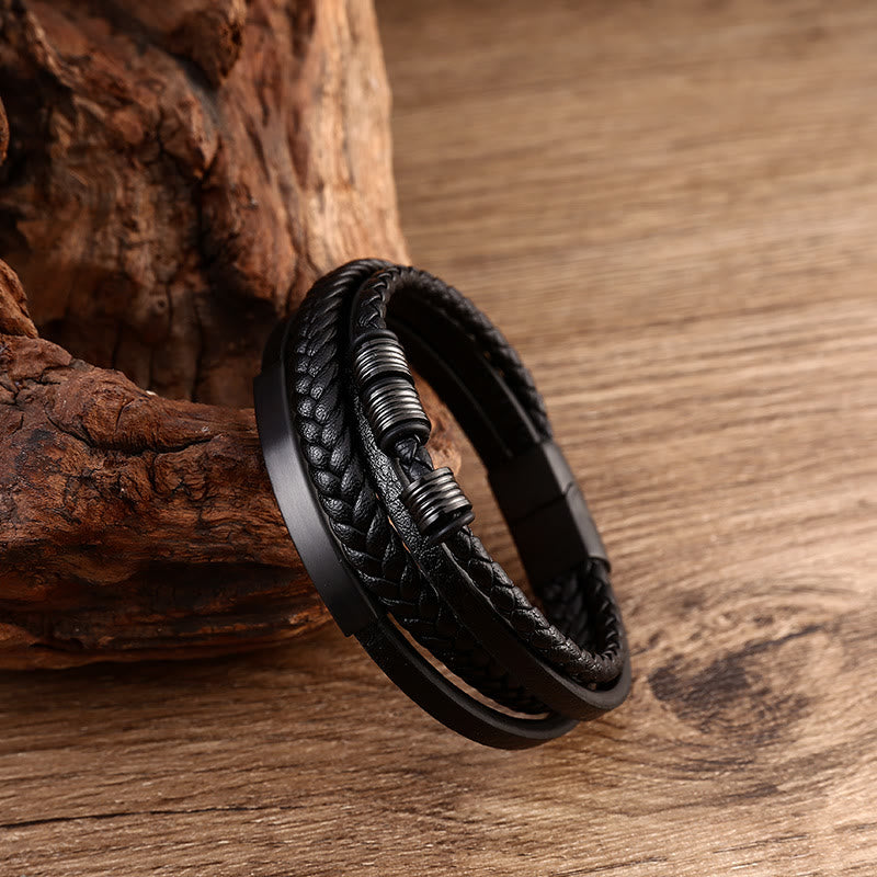 Nimara Ritual Leather Multi-Layer Titanium Steel Balance Braided Magnetic Buckle Bracelet