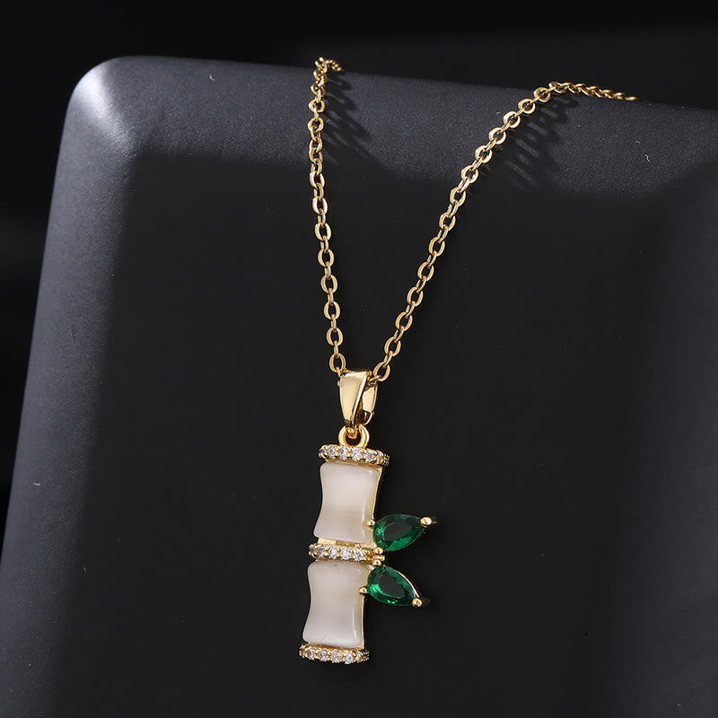 Nimara Ritual 18K Gold Plated Chalcedony Bamboo Rhinestones Harmony Necklace Pendant