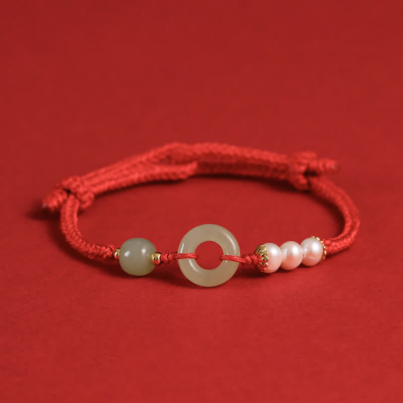 Nimara Ritual Natural Hetian Jade Pearl Peace Buckle Luck Bracelet