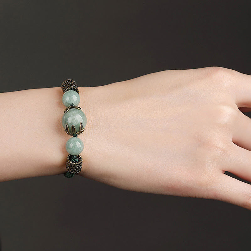Nimara Ritual Handmade Green Rope Luck Jade Bead Prosperity Bracelet