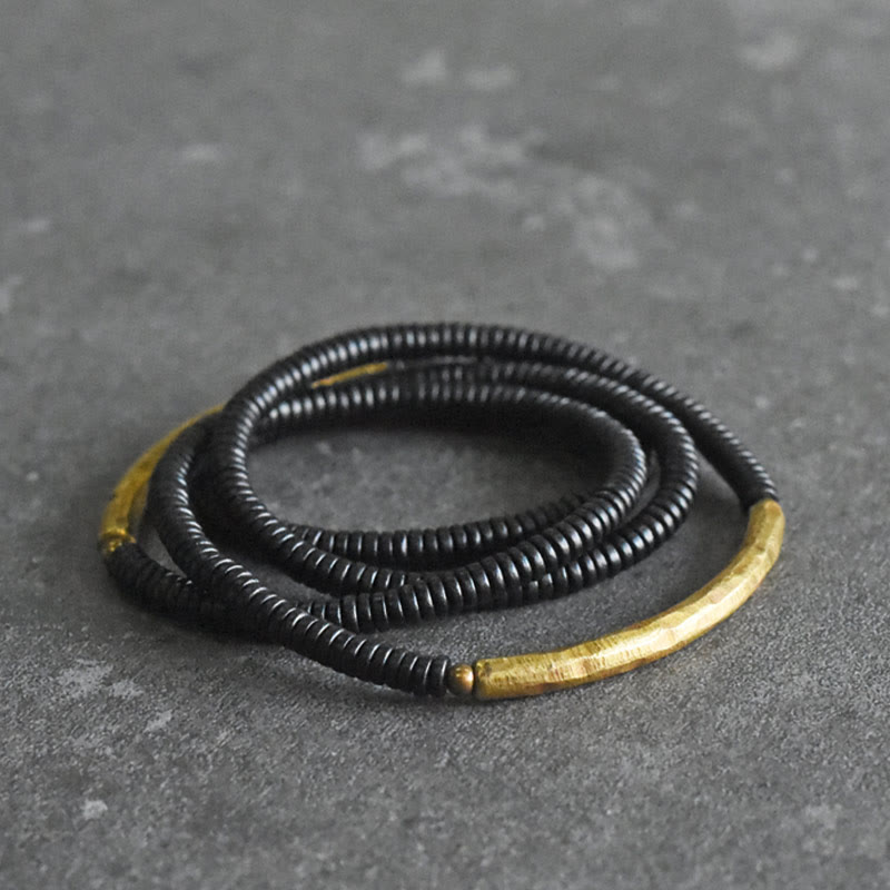 Nimara Ritual Ebony Wood Brass Copper Balance Multilayered Bracelet