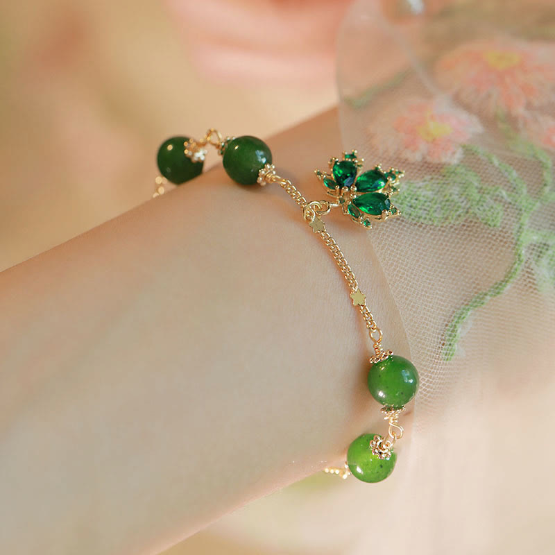 Nimara Ritual 14k Gold Plated Green Chalcedony Maple Leaf Courage Strength Bracelet
