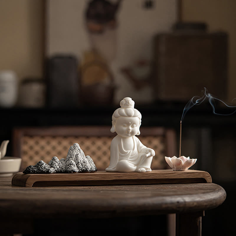 Nimara Ritual Lotus Flower Tathagata Kwan Yin Avalokitesvara Ksitigarbha Meditation Ceramic Stick Incense Burner Decoration