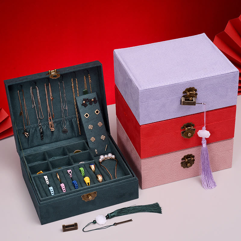 Nimara Ritual Simple Design Jewelry Box Organizer Two-Layer Jewelry Storage Box Flannel Box With Lock