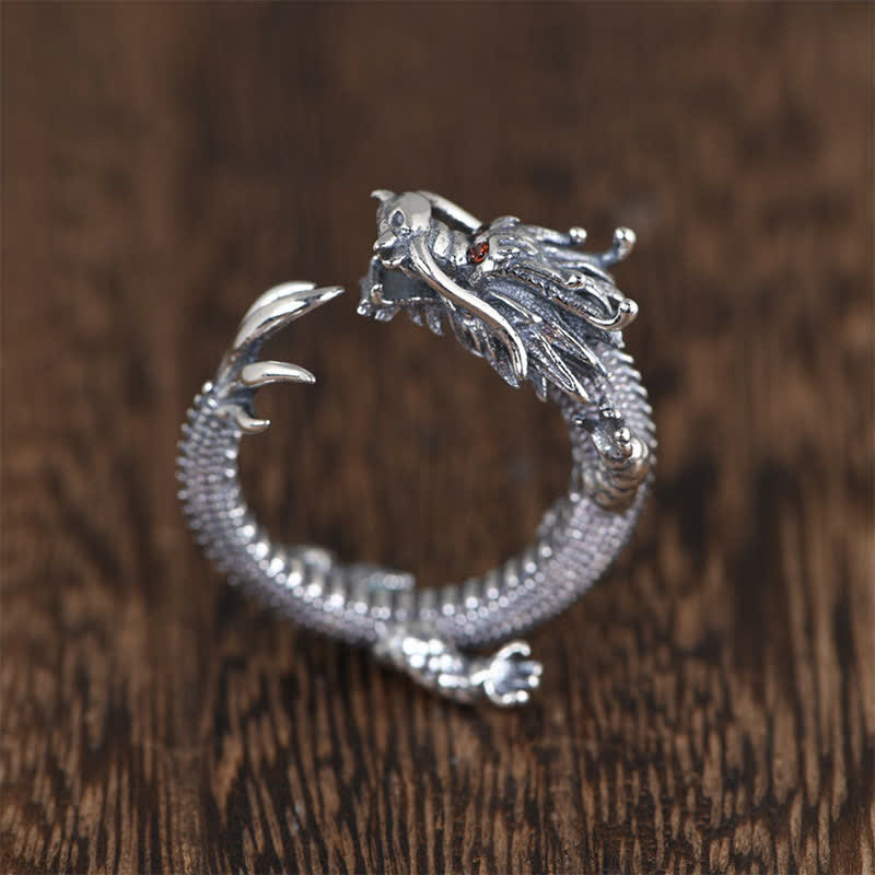 Nimara Ritual 925 Sterling Silver Dragon Luck Protection Ring