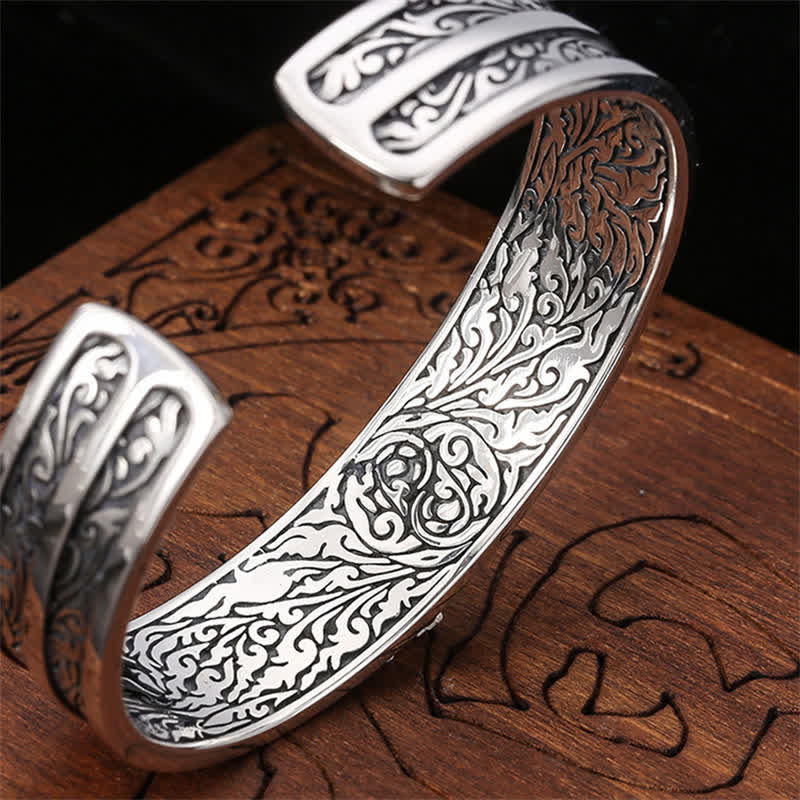 Nimara Ritual 925 Sterling Silver Vajra Dorje Engraved Spiritual Power Bracelet Bangle
