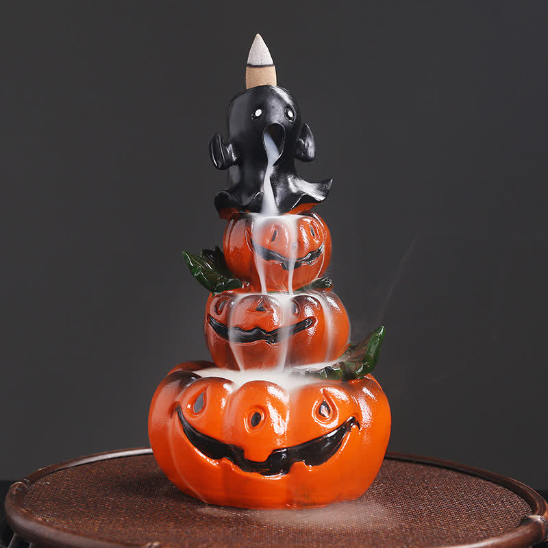Nimara Ritual Halloween Pumpkins Ghost Resin Backflow Smoke Fountain Incense Burner Decoration