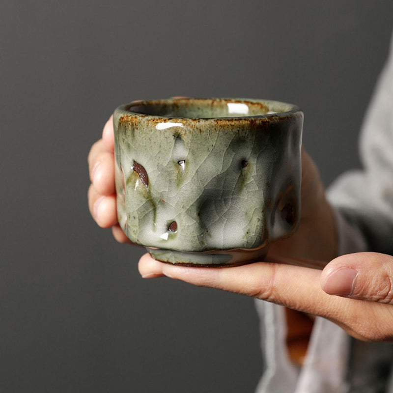 Nimara Ritual Handcrafted Simple Cracked Ice Texture Chinese Jianzhan Ceramic Teacup Kung Fu Tea Cup