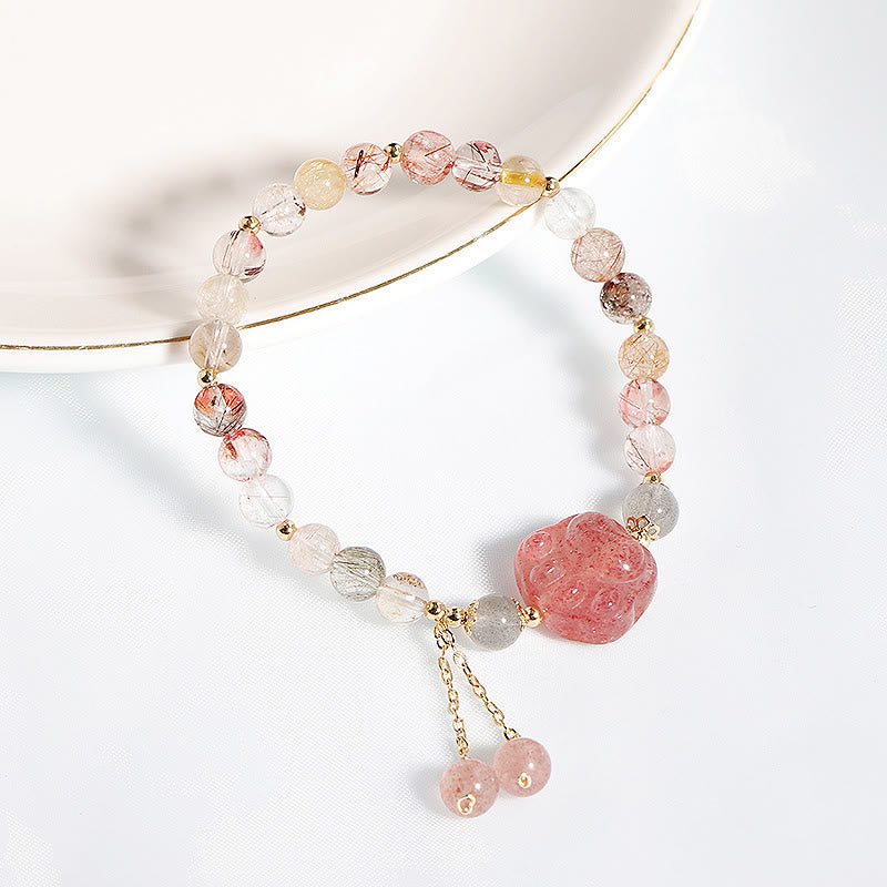 Nimara Ritual Natural Strawberry Quartz Cat Paw Claw Colorful Rutilated Quartz Moonstone Love Bracelet