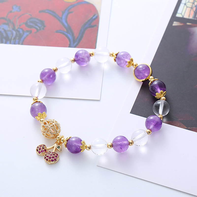 Nimara Ritual Natural Amethyst White Crystal Positive Cherry Charm Bracelet